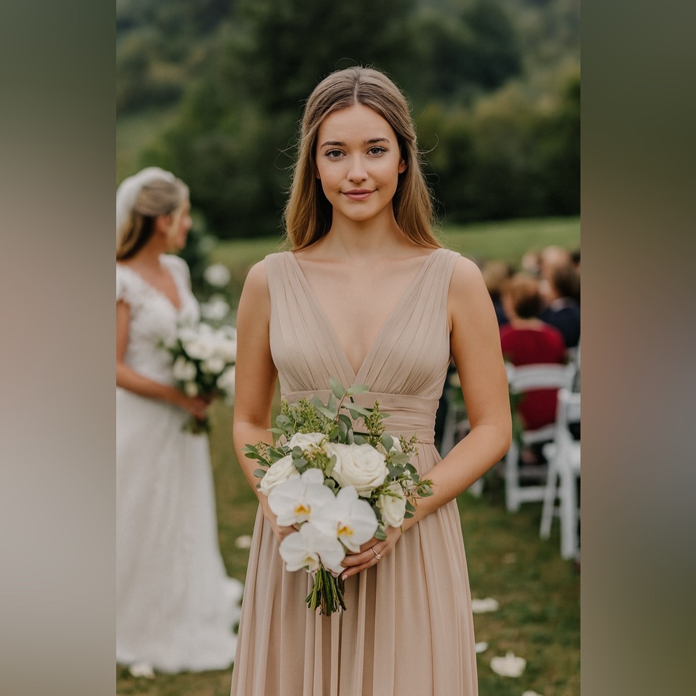 Vow’d Elegant Pink Maxi Dress‎ with V-Neck for Prom